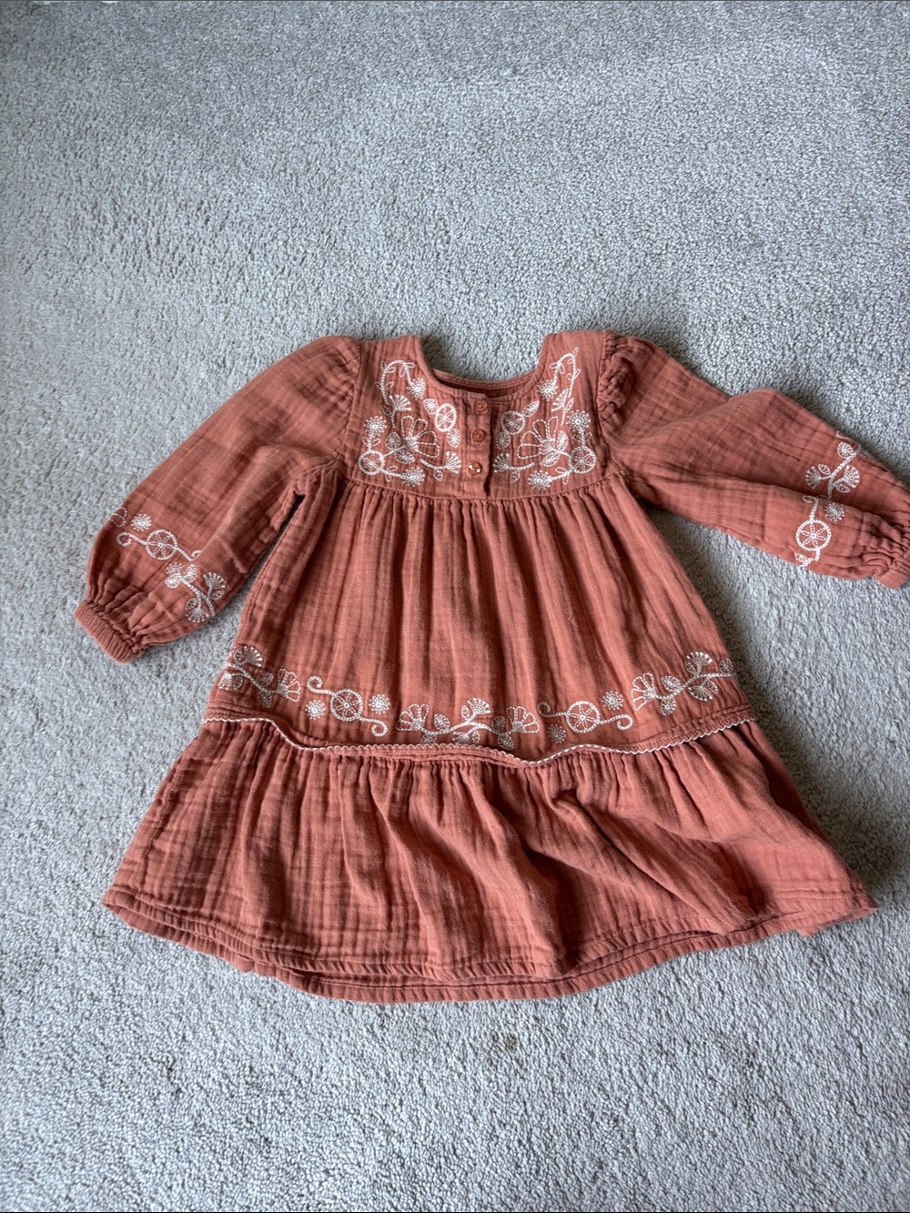 Peek Rust Orange Embroidered Long-Sleeve Dress